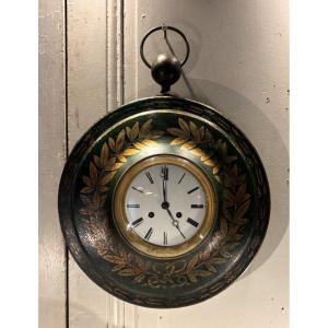 19th-century Empire-style Bull's-eye Cartel Clock Made Of Painted Sheet Metal  