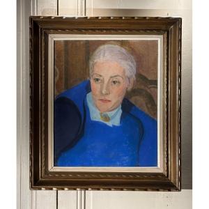 Portrait de femme en bleu pastel Art Dèco vers 1930