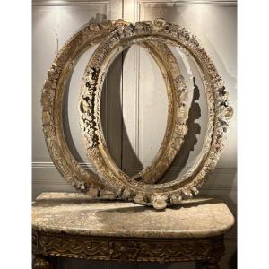 Pair Of Large Louis XIV-style Frames With Carved Oak Medallions