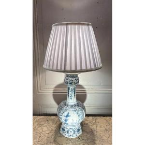 Delft Earthenware Baluster Lamp Decorated With Scenes Of Lakeside Life And Romance 