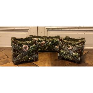 Set Of 3 Barbotine Planters, Circa 1900