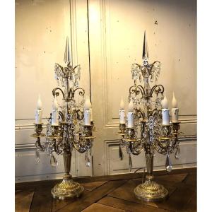 Paire De Girandoles Style Louis XVI En Bronze Doré