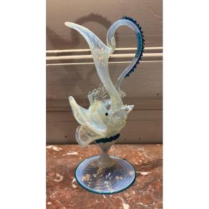 Aiguière d'ornement au poisson en verre de Murano vers 1900