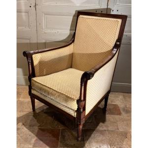 Important Period Directoire-era Armchair In Solid Mahogany, Attributed To Jacob