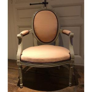 Fauteuil M&eacute;daillon Louis XVI En Cabriolet XVIII&deg; Si&egrave;cle 