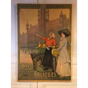 Affiche Exposition Bruxelles 1910 Chemin De Fer Du Nord Par Fraipont 