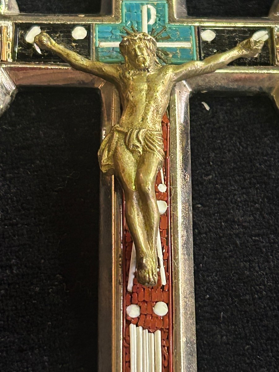 Micromosaic Cross Roma And Its Monuments 20th Century 18cm-photo-1