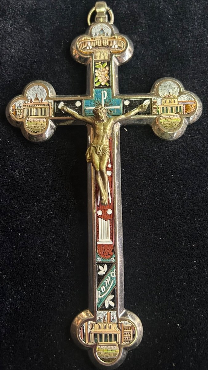 Micromosaic Cross Roma And Its Monuments 20th Century 18cm