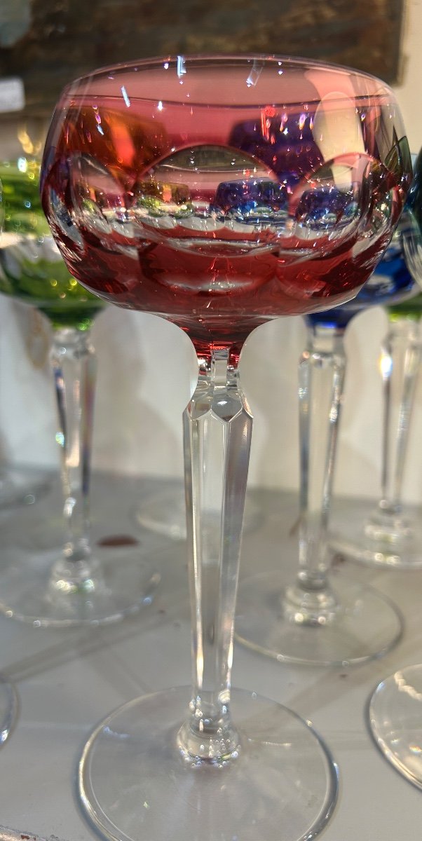 Val Saint Lambert Suite De Dix Verres Roemer De 4 Couleurs Différentes Signés-photo-2