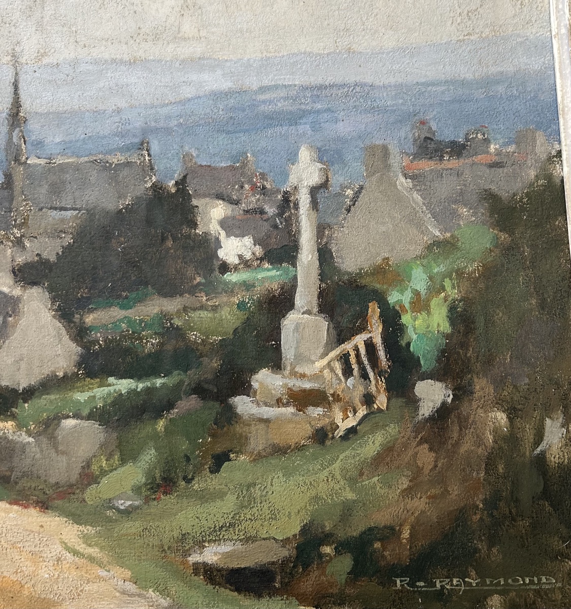 Robert Maurice RAYMOND « Vue de Locronan Finistère » huile sur panneau -photo-3
