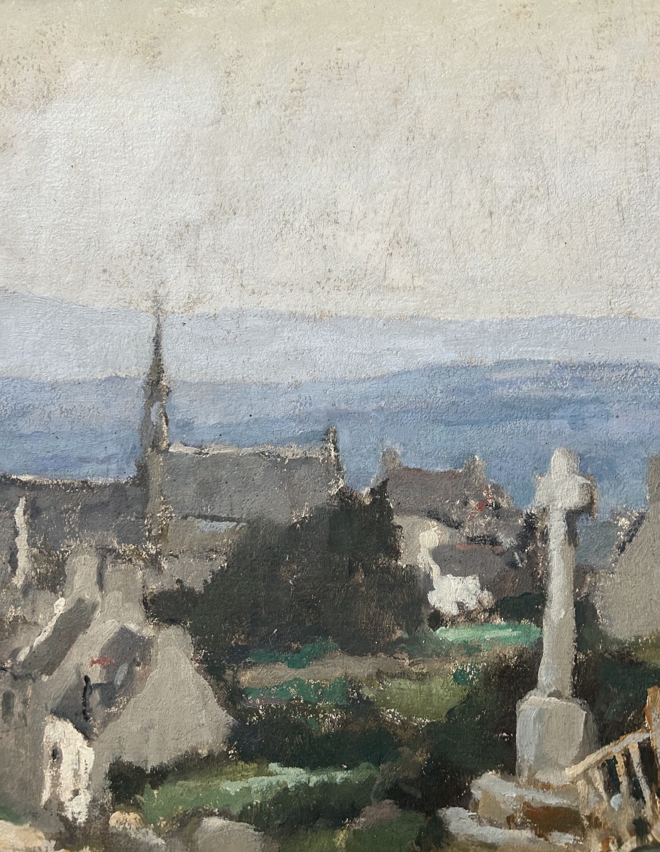Robert Maurice RAYMOND « Vue de Locronan Finistère » huile sur panneau -photo-4