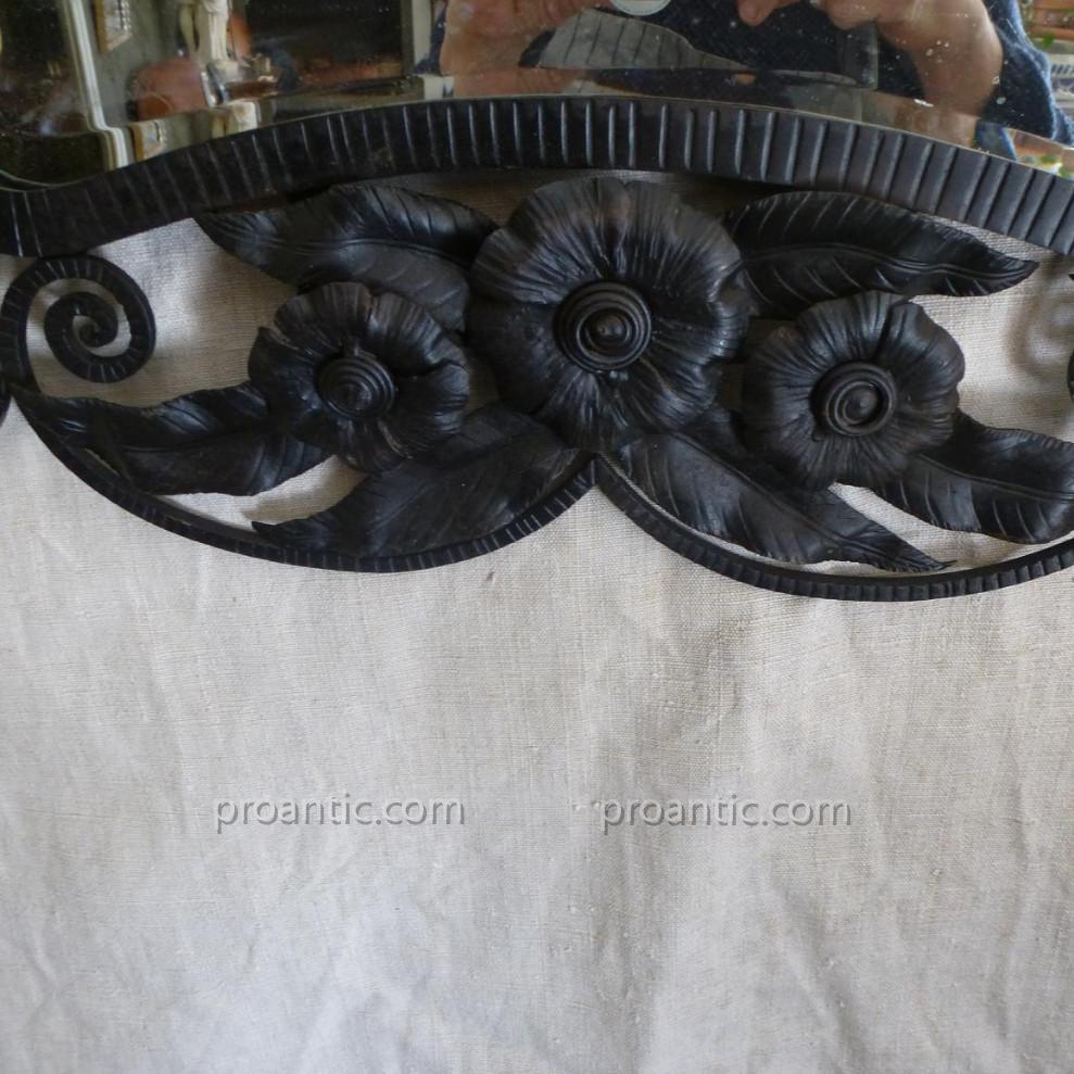 Beveled Mirror Art Deco Wrought Iron-photo-2