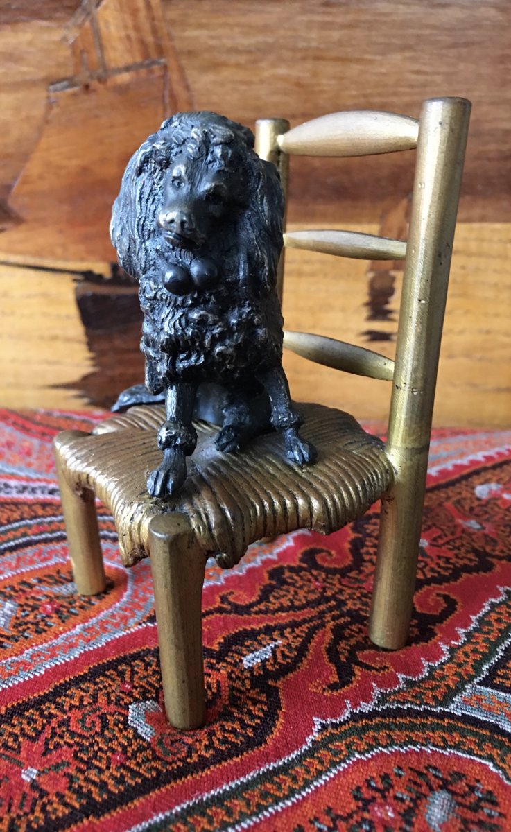 "poodle On His Chair" Nuremberg Lead And Bronze-photo-2