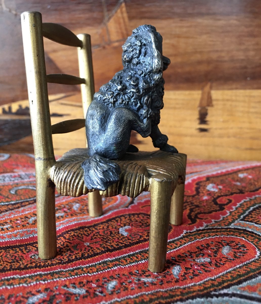 "poodle On His Chair" Nuremberg Lead And Bronze-photo-4