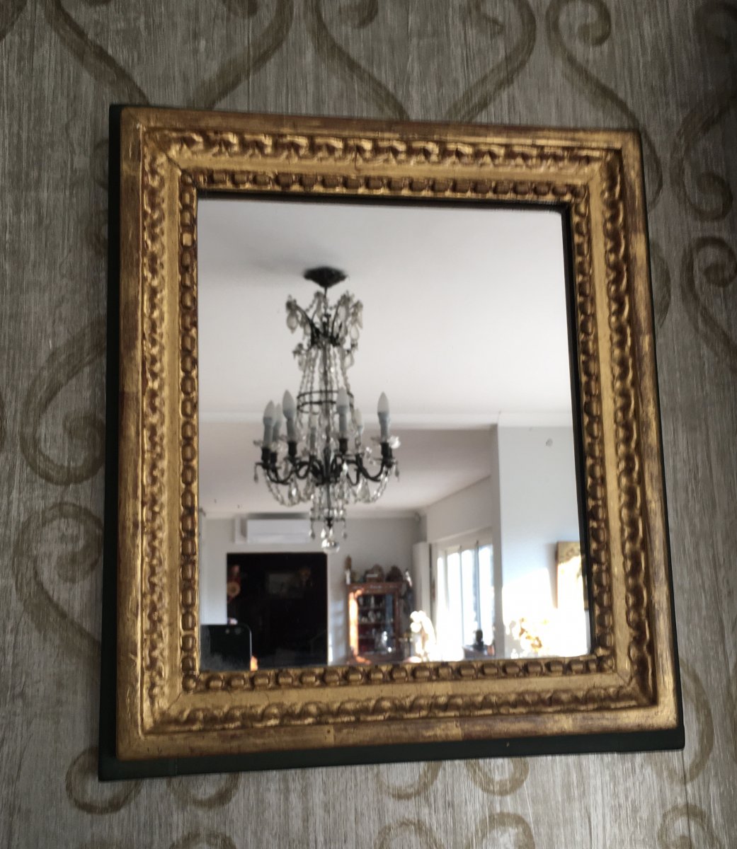 Louis XVI Style Golden Wood Mirror On Green Background