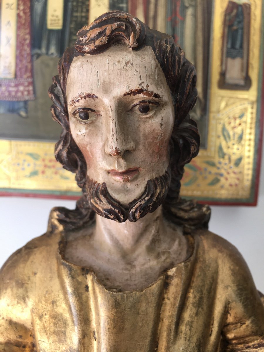 Christ Sculpture In Golden Wood End Of The Eighteenth Century 46 Cm With Base-photo-2