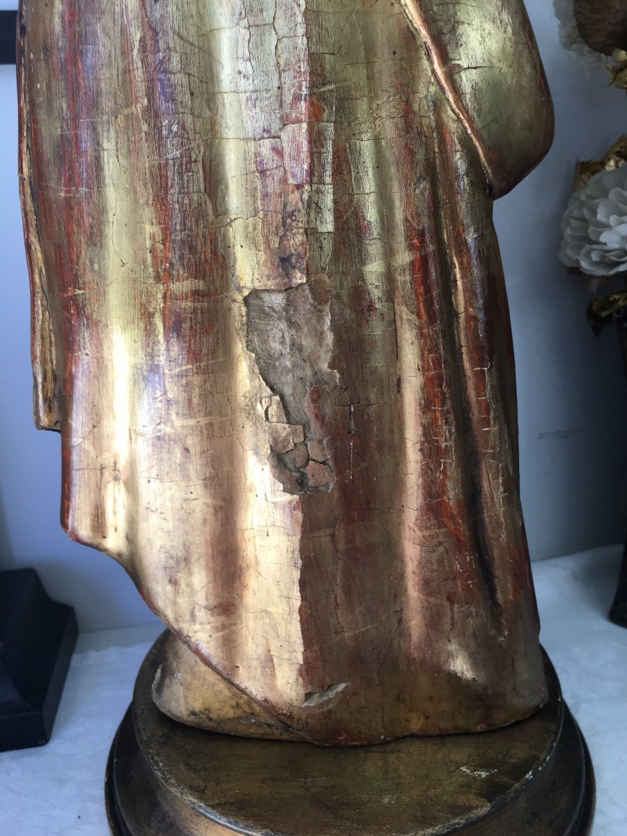 Sculpture Christ En Bois Doré Fin Du XVIIIeme Siècle  46 Cm Avec Socle-photo-1