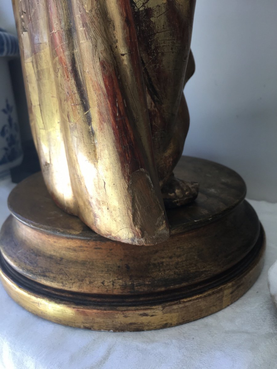 Sculpture Christ En Bois Doré Fin Du XVIIIeme Siècle  46 Cm Avec Socle-photo-3