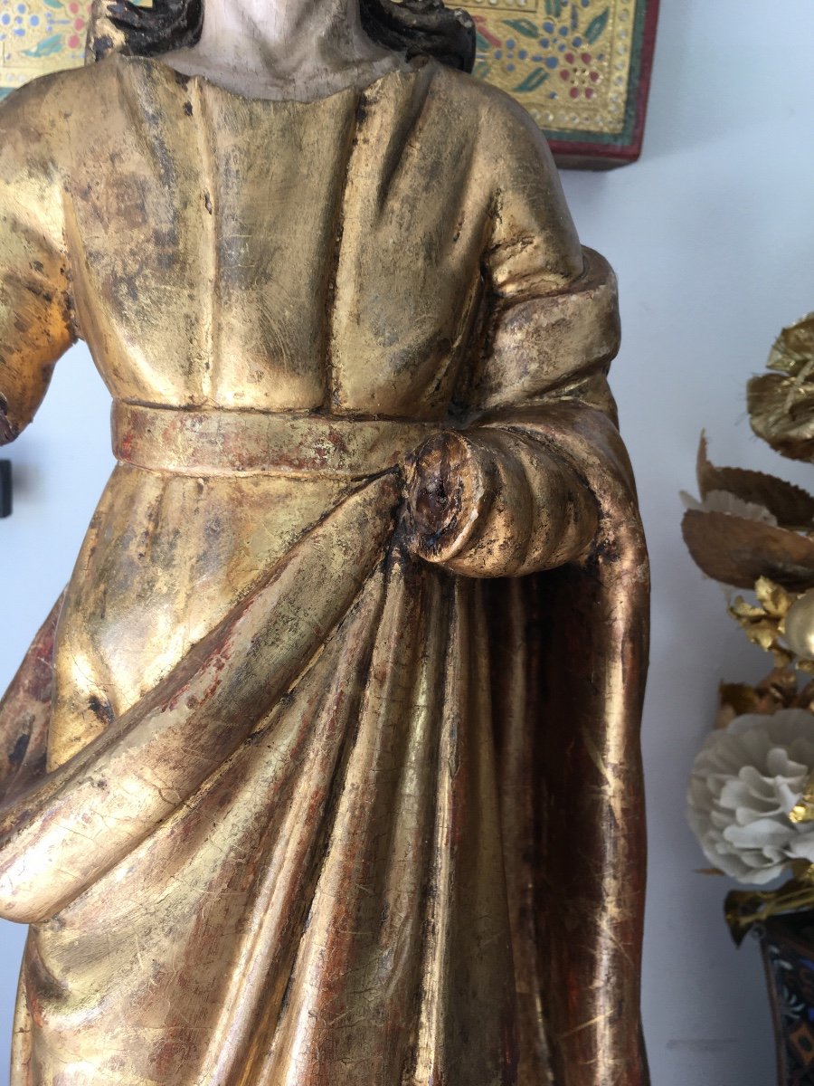 Sculpture Christ En Bois Doré Fin Du XVIIIeme Siècle  46 Cm Avec Socle-photo-4