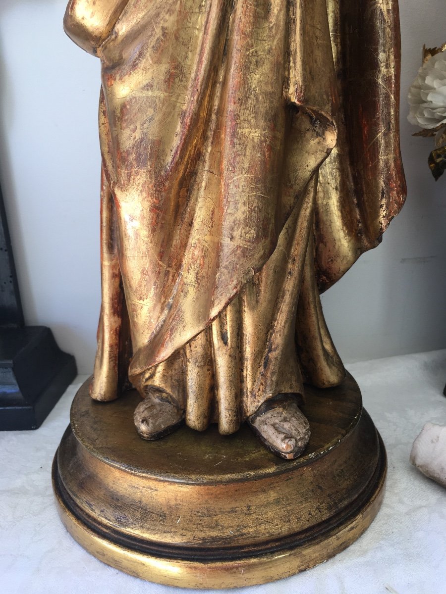 Christ Sculpture In Golden Wood End Of The Eighteenth Century 46 Cm With Base-photo-5