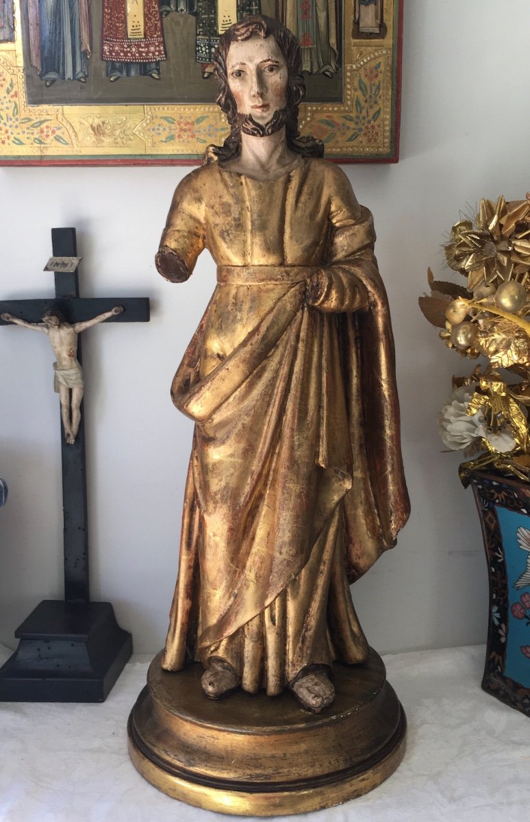 Christ Sculpture In Golden Wood End Of The Eighteenth Century 46 Cm With Base