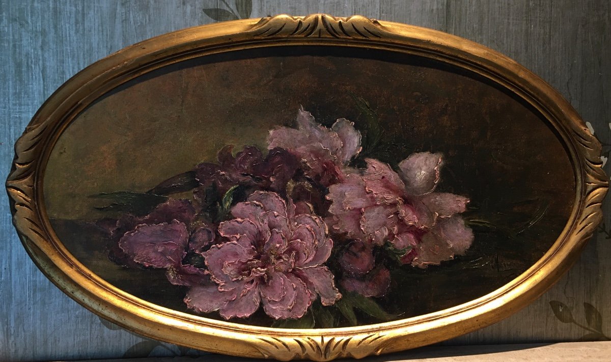 « Bouquet De Roses » école Lyonnaise Émilie Charly Huile Sur Carton 