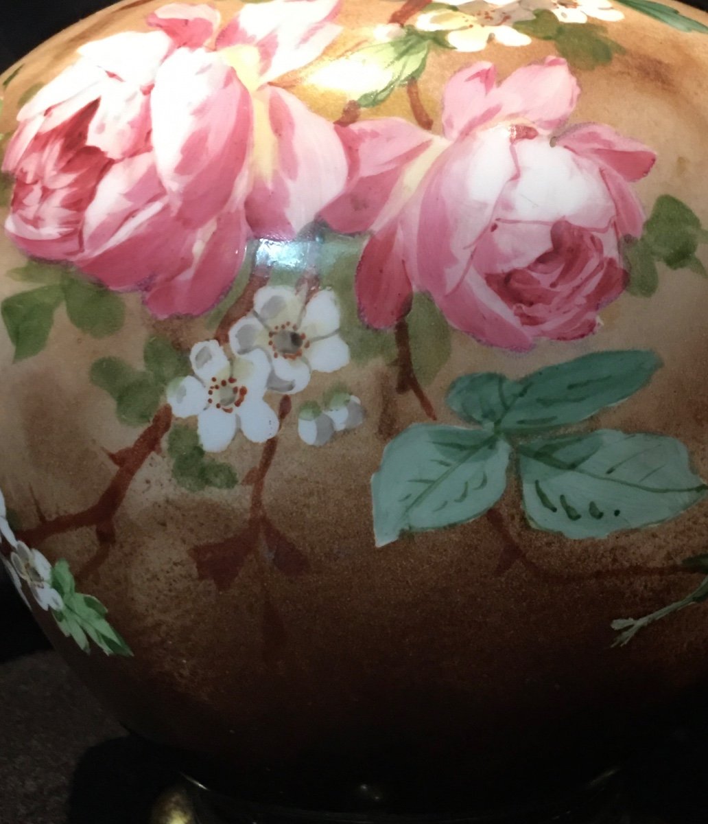 Baccarat Vase En Opaline De Cristal décor main de roses et églantines Fin XIXeme-photo-2
