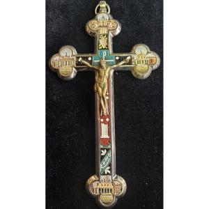 Micromosaic Cross Roma And Its Monuments 20th Century 18cm