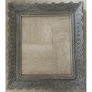 Montparnasse Frame In Carved Wood With Gray White Patina Signed E.bouche