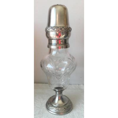 Engraved Crystal Sugar Shaker And Sterling Silver Minerve