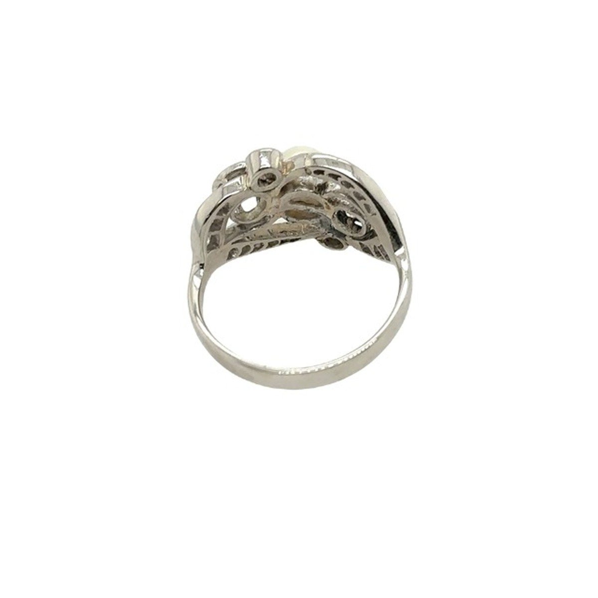 Bague vintage diamant et perle sertie en platine, 0,90 ct de diamants-photo-2