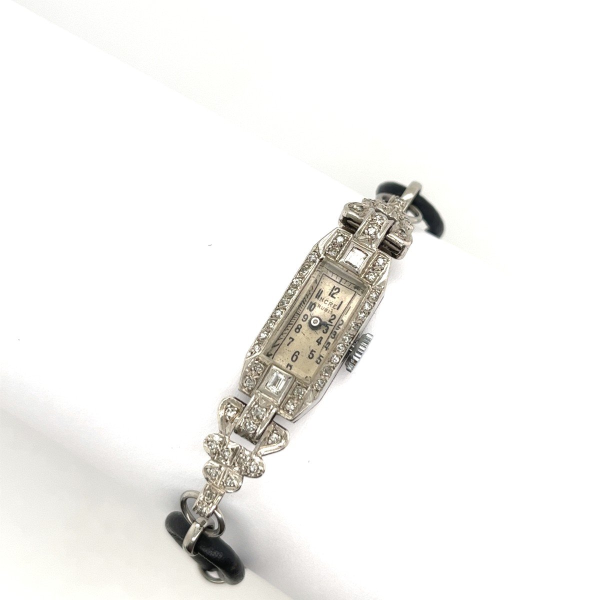 Montre Déco Vintage En Platine Sertie De 0,30 Ct De Diamants Taille Ancienne-photo-4