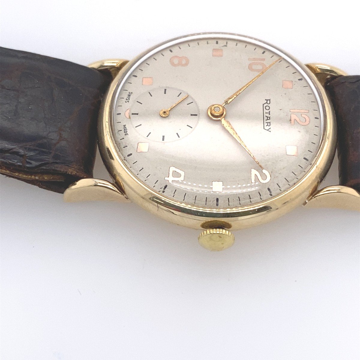 Vintage 9ct Gold Rotating Watch With Original Brown Leather Strap-photo-4
