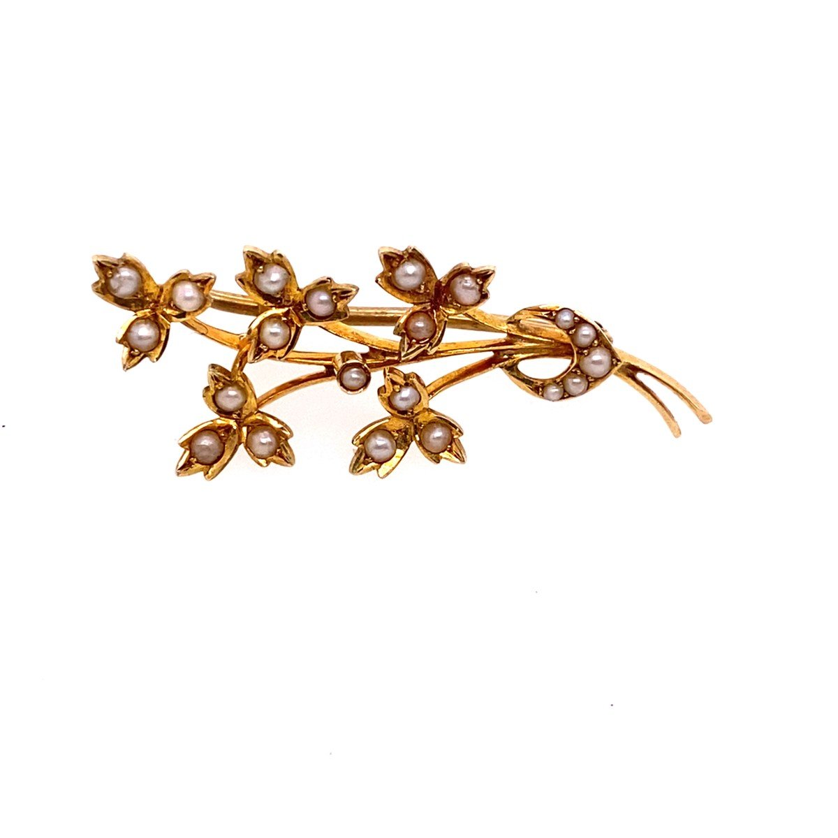 Broche Antique De Pulvérisation De Perles De Graines D’or 15 Carats