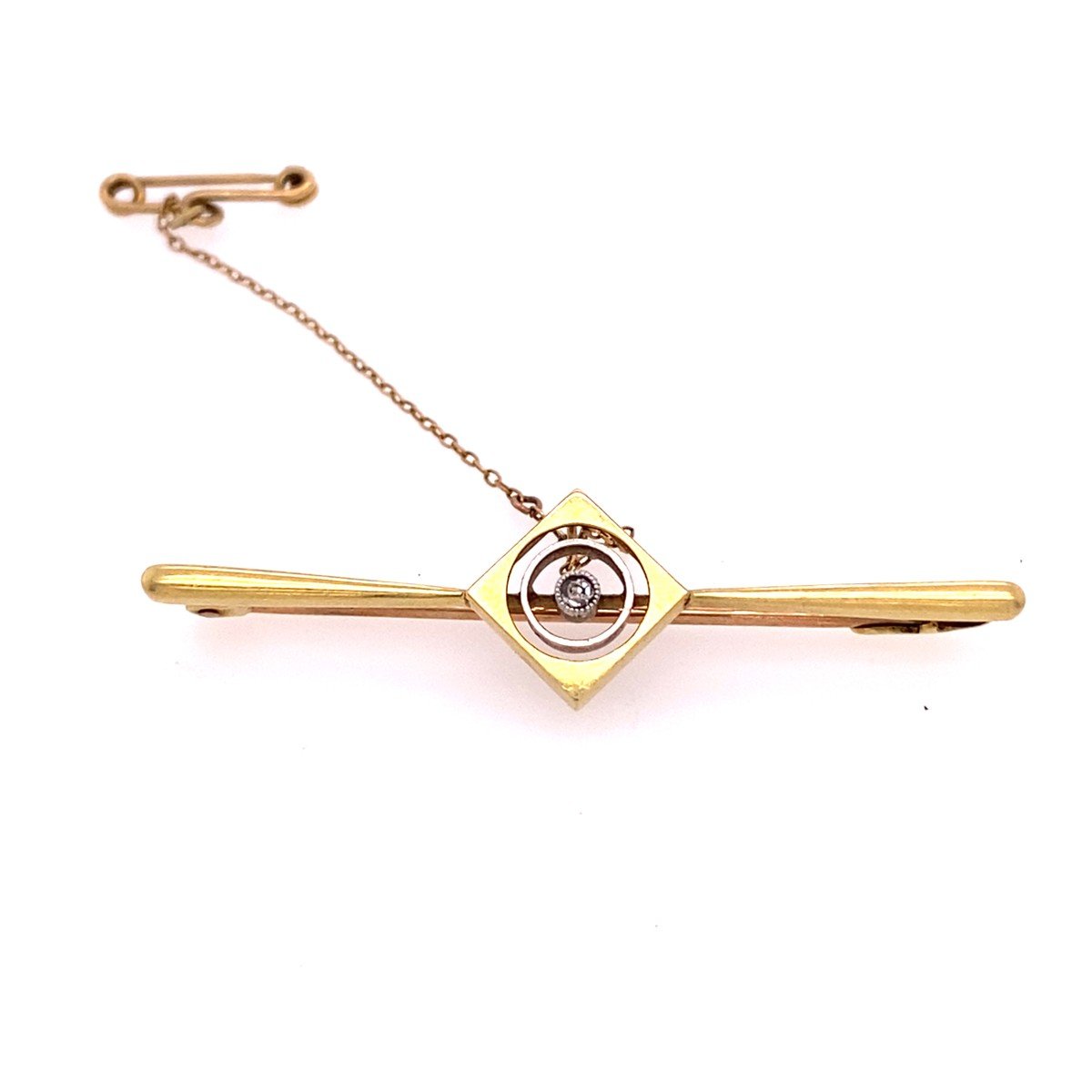 Antique 15ct Gold Victorian Cut Diamond Brooch With Safety Chain-photo-2
