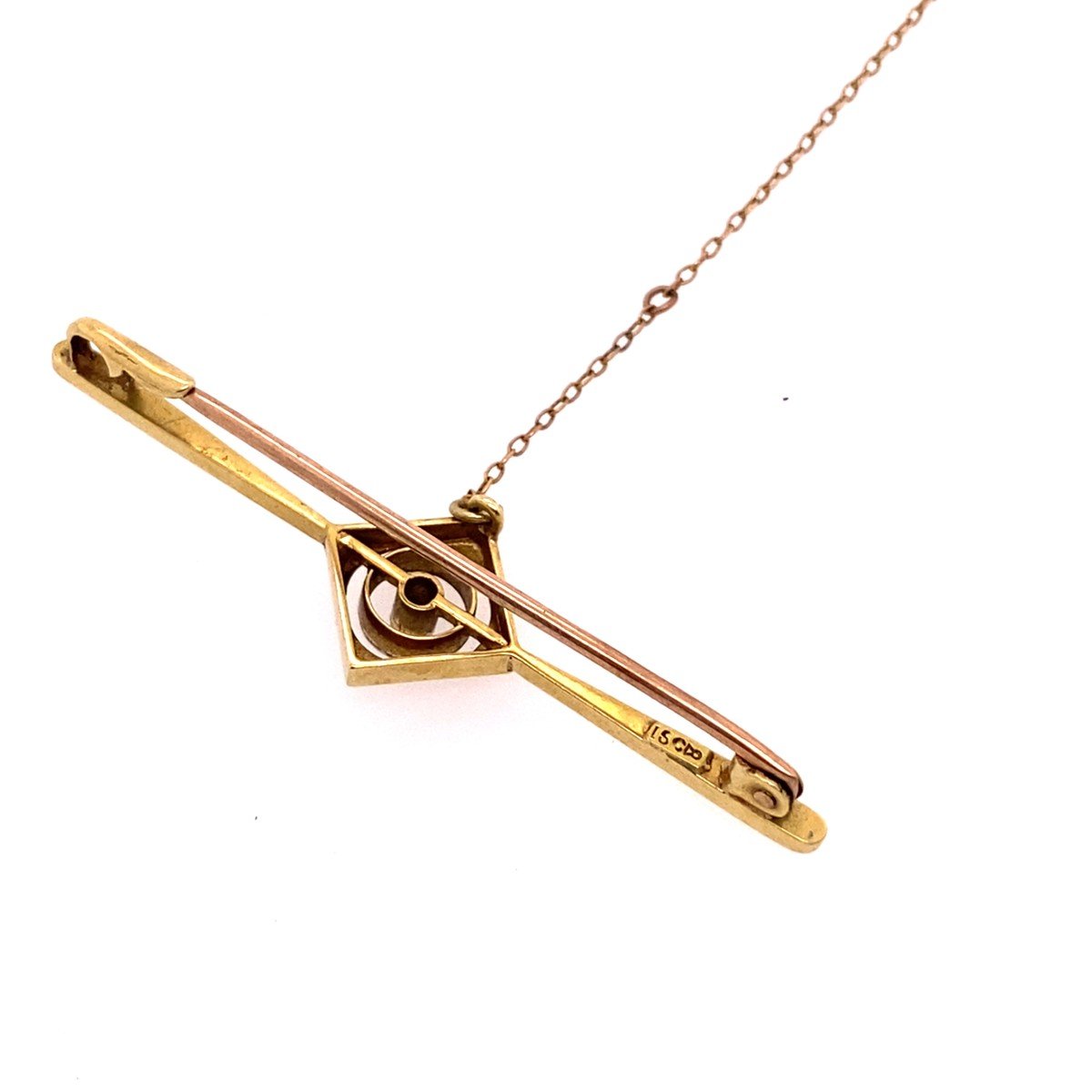Antique 15ct Gold Victorian Cut Diamond Brooch With Safety Chain-photo-3