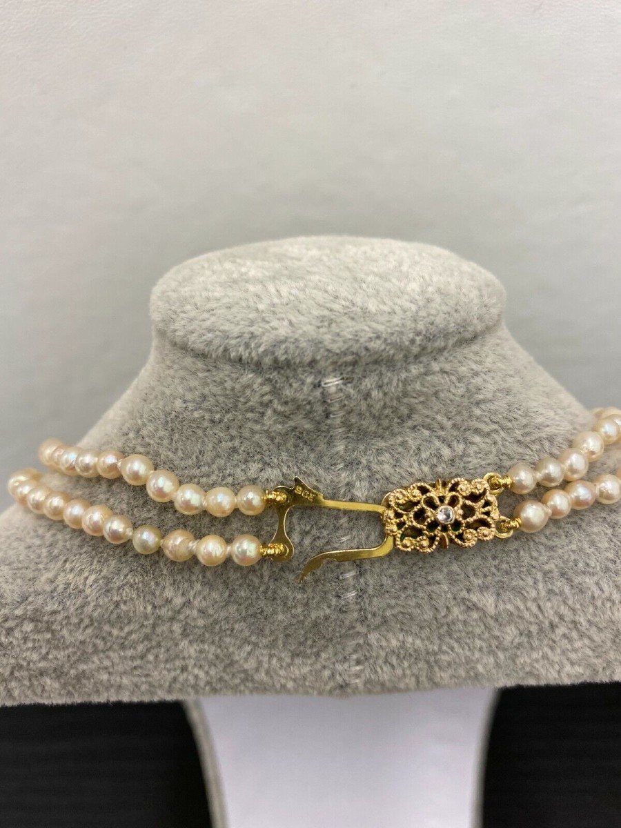 2 Row Graduated Pearl Necklace With 9ct Gold Clasp-photo-3