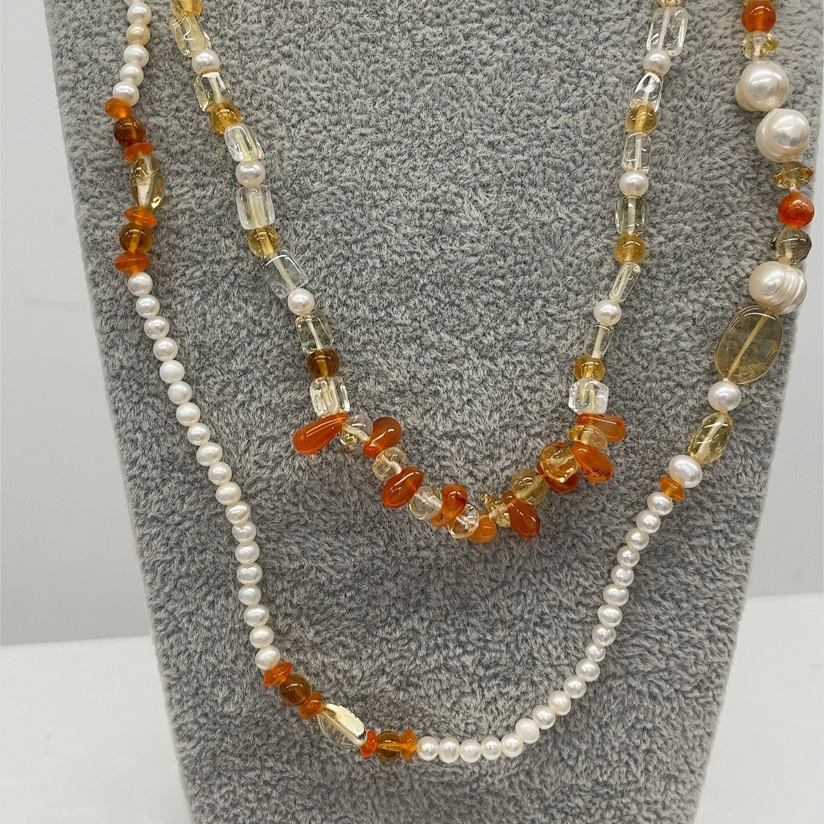 Vintage Pearl Necklace With Amber And Polished Crystal-photo-3