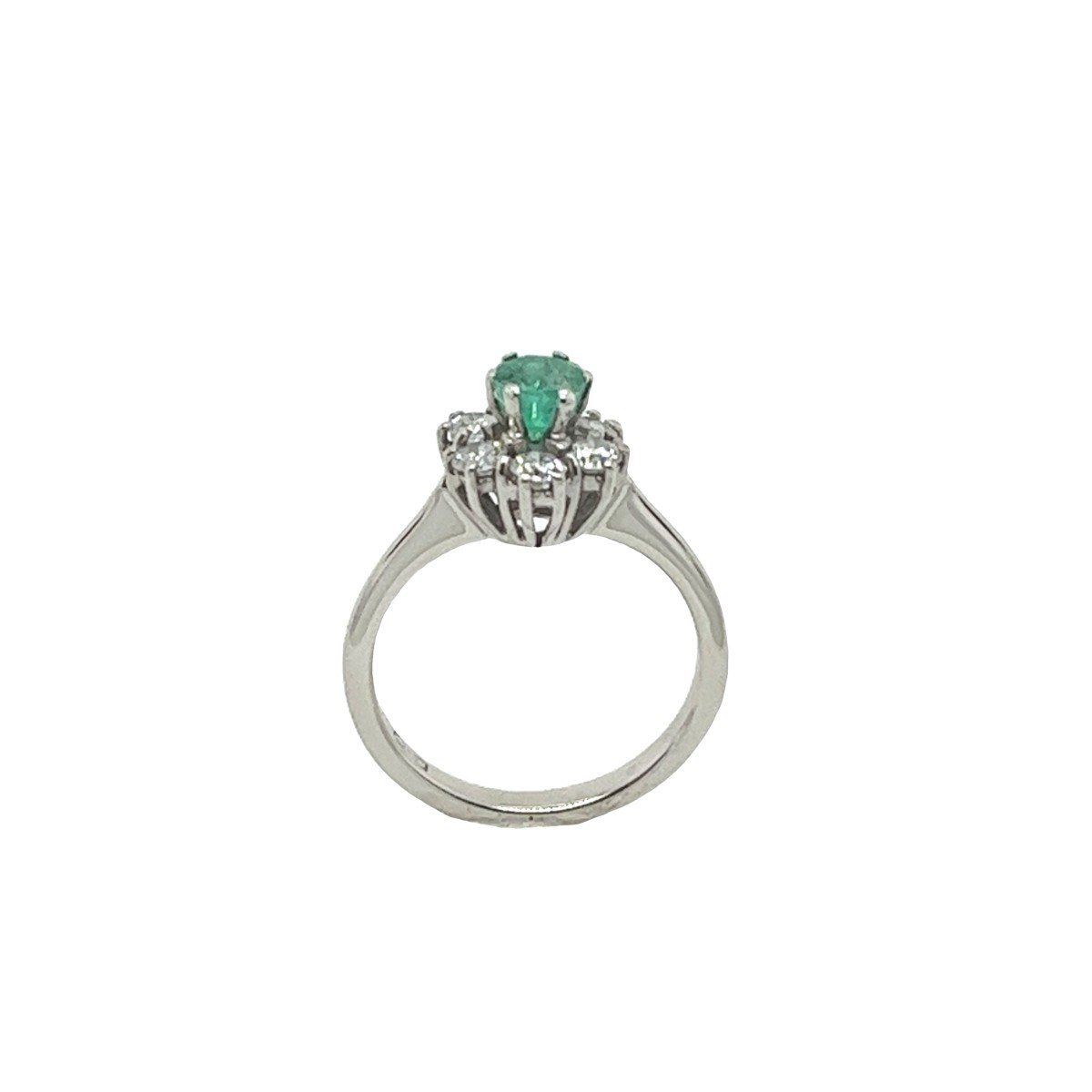 Bague En Or Blanc 18 Carats émeraude Et Diamant-photo-2