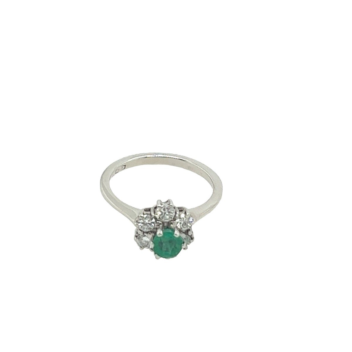 Bague En Or Blanc 18 Carats émeraude Et Diamant-photo-3
