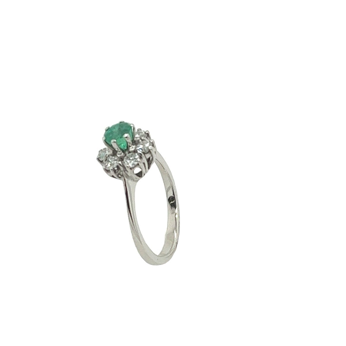 Bague En Or Blanc 18 Carats émeraude Et Diamant-photo-5