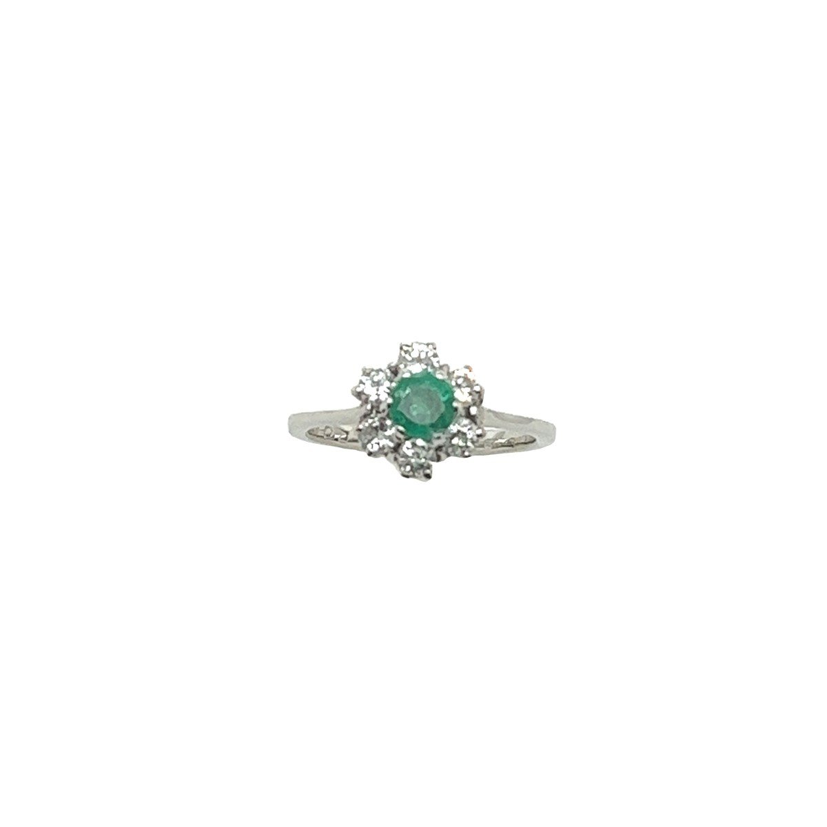 Bague En Or Blanc 18 Carats émeraude Et Diamant