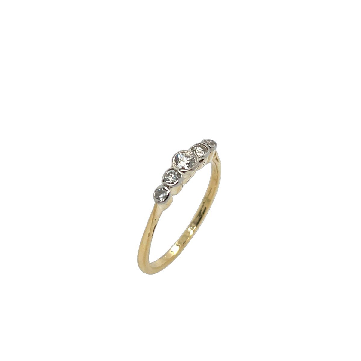 Bague 5 Pierres En Or Jaune Et Blanc 18 Carats Et Diamants Sertie De Diamants De 0,25 Ct-photo-2