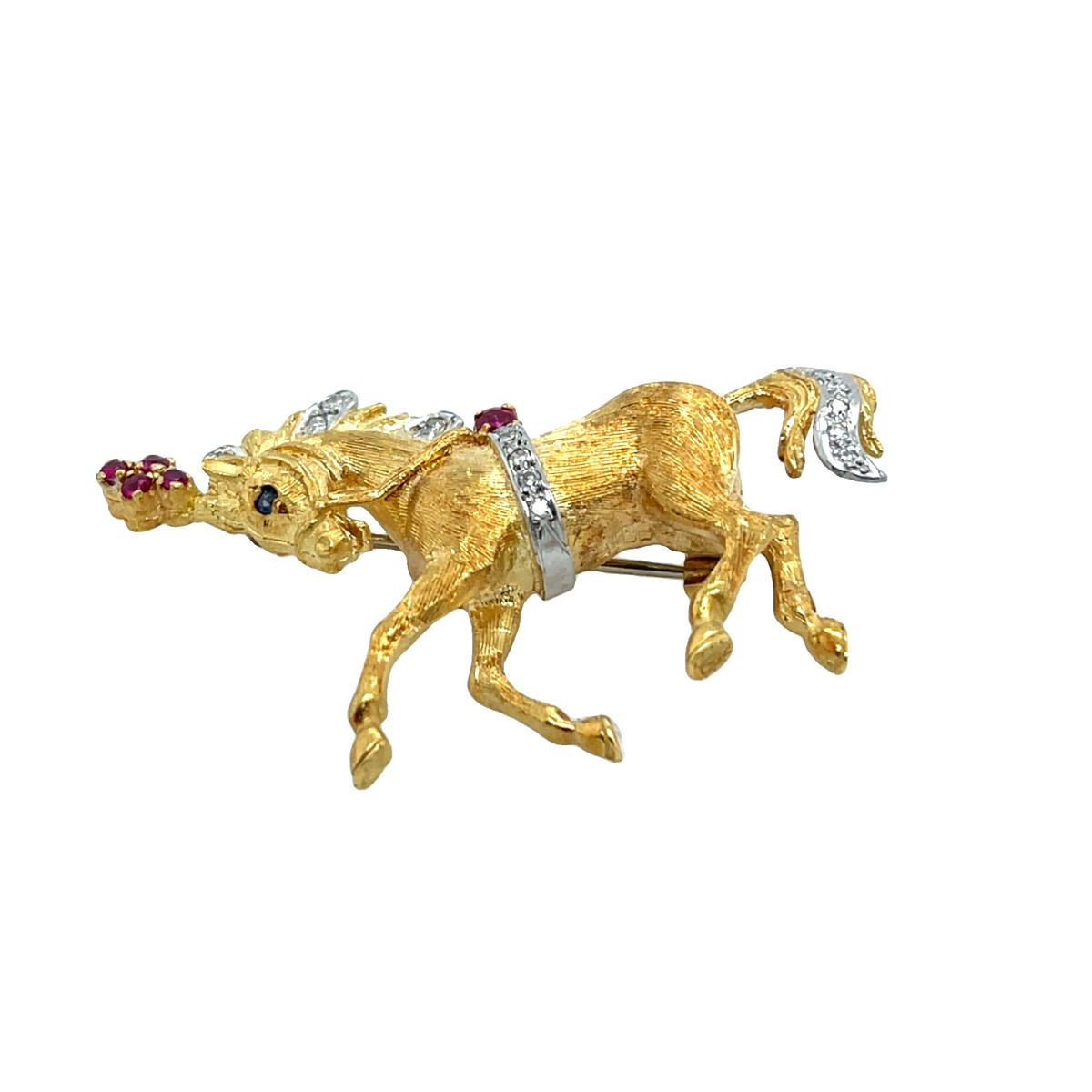 Broche Cheval Ben Rosenfeld 1969 – Or Jaune 18 Carats, Diamants Et Rubis-photo-2