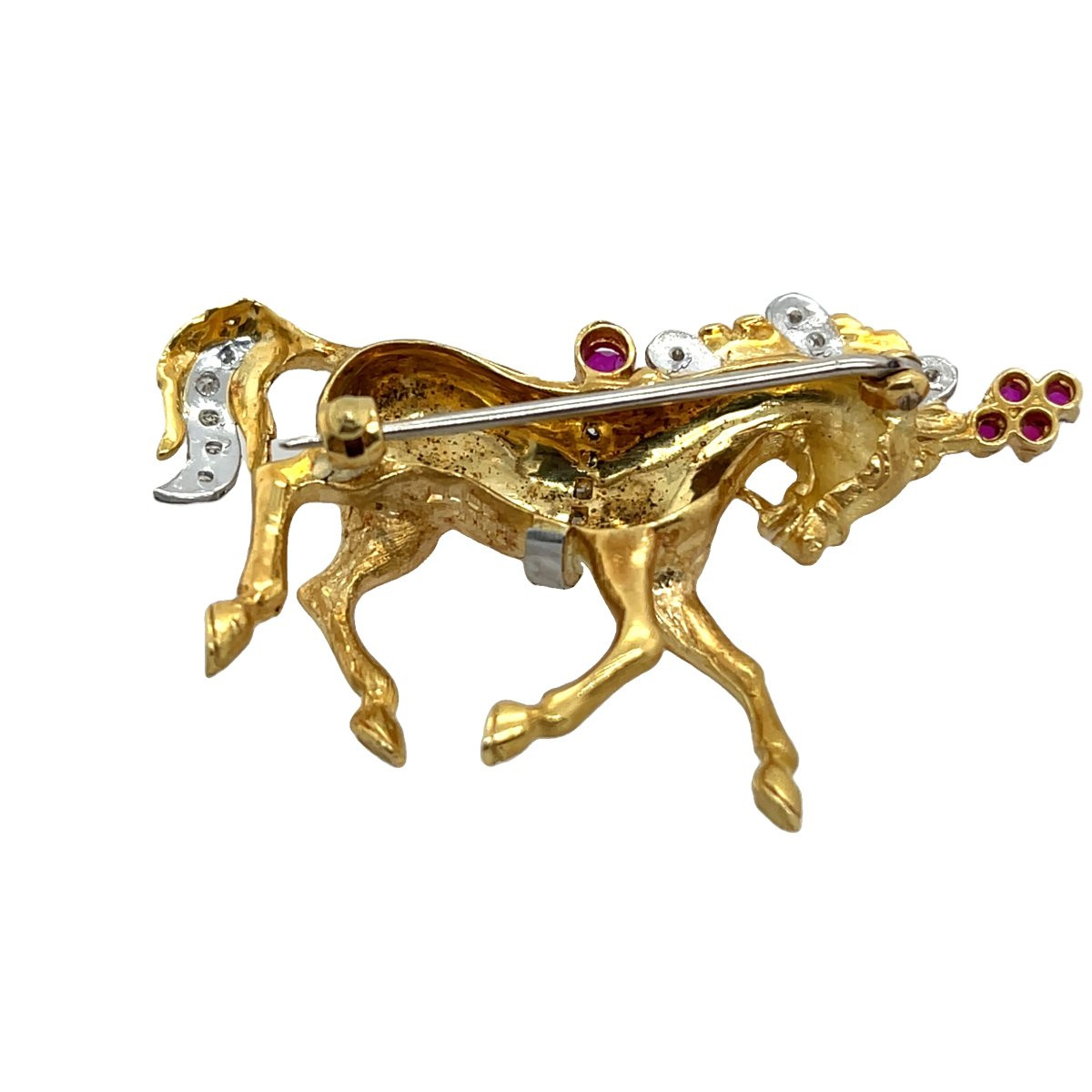 Broche Cheval Ben Rosenfeld 1969 – Or Jaune 18 Carats, Diamants Et Rubis-photo-2