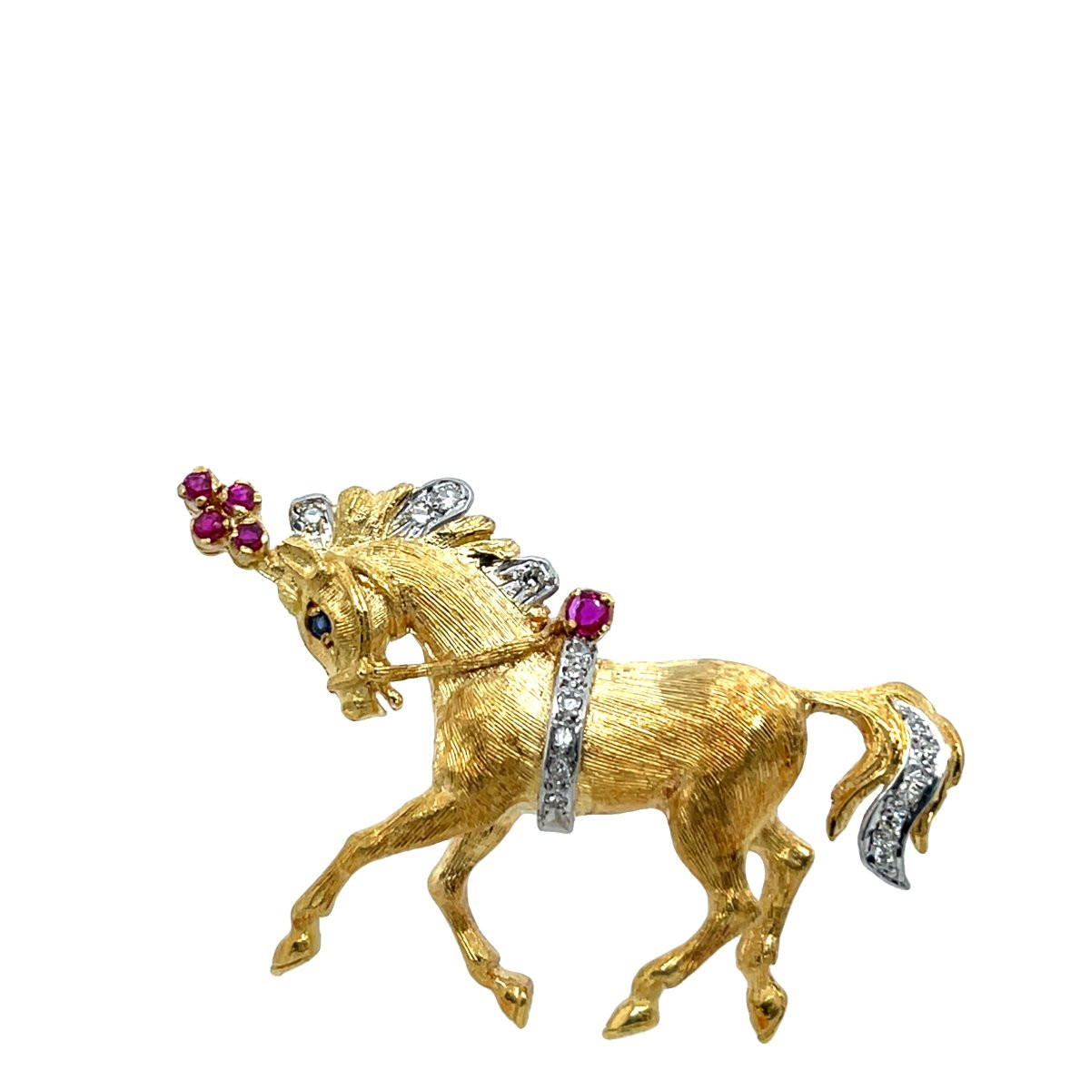 Broche Cheval Ben Rosenfeld 1969 – Or Jaune 18 Carats, Diamants Et Rubis-photo-4
