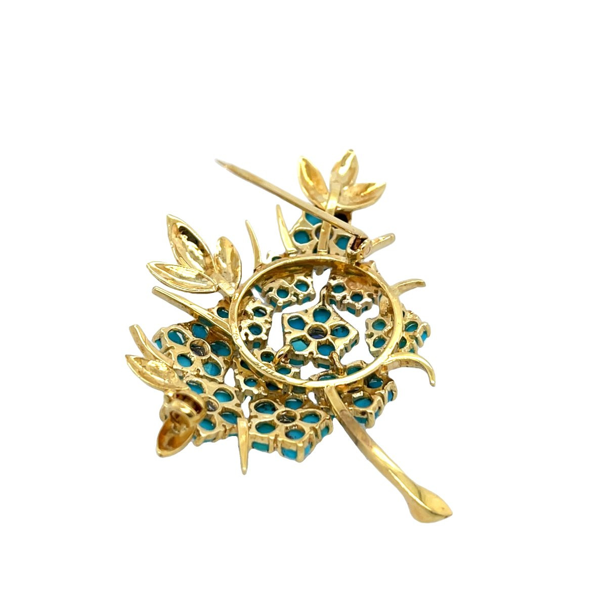 Broche Vintage Saphir Et Turquoise, Sertie Sur Or Jaune 18 Carats-photo-2