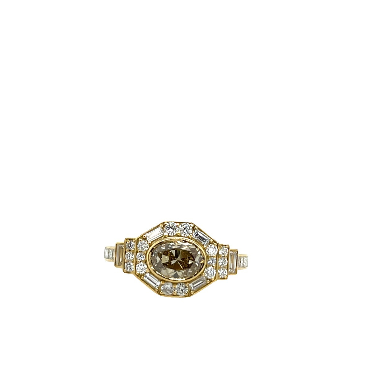 18k Yellow Gold Diamond Ring, Set With A 1.0 Carat Intense Yellow Brown Diamond