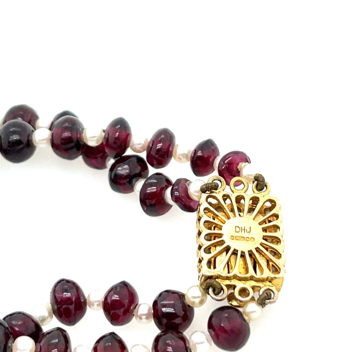 Garnet And Pearl Bracelet With 9k Yellow Gold Clasp-photo-3
