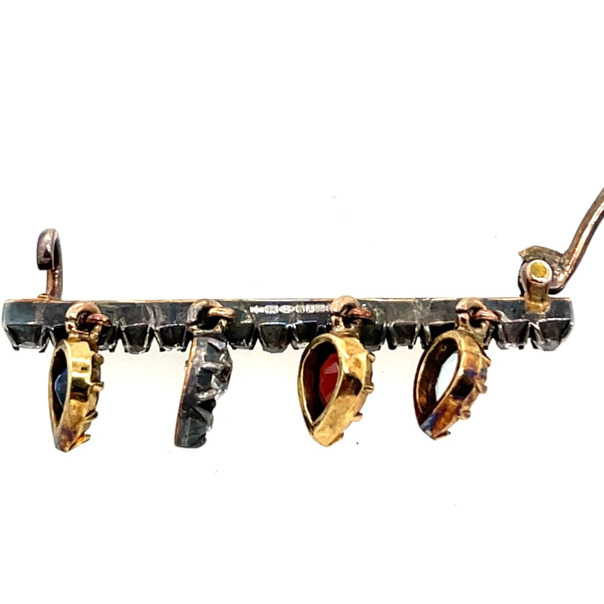 Antique 14k Gold And Silver Brooch Set With Sapphire, Garnet, Aquamarine And -photo-2